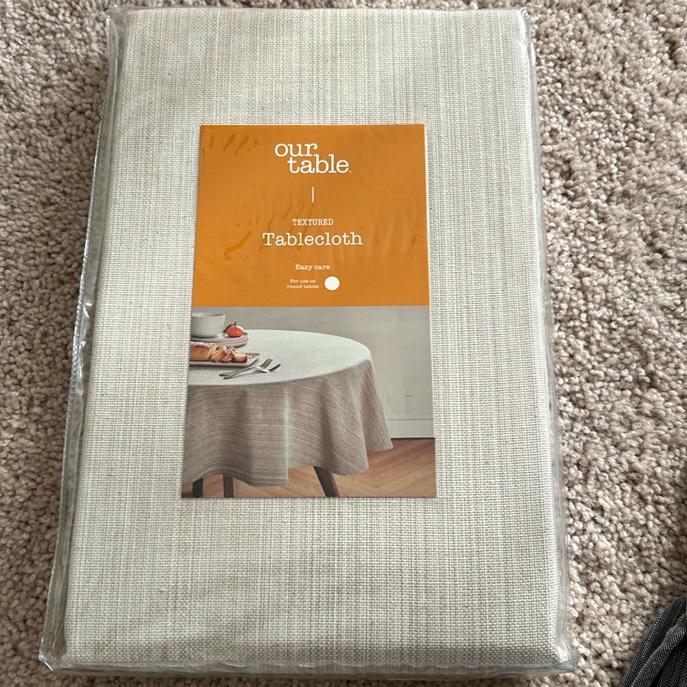 Textured tan linen tablecloth